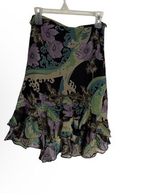 Y2K Toni Garment dark Floral Ruffle Hem mini  Skirt size 8